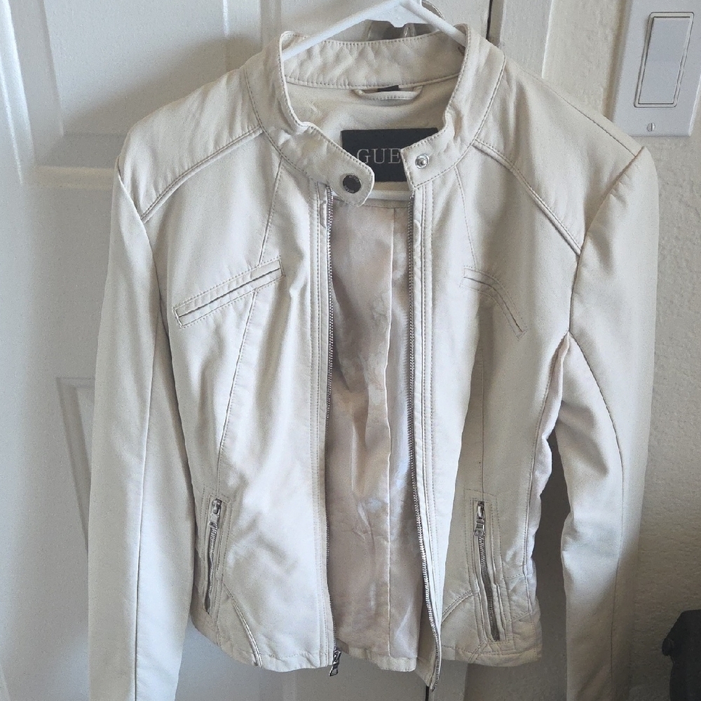 Guess Cream Leather Jacket Versatile Minimalist Design